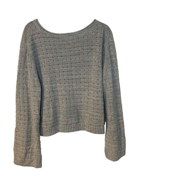 Roxy Womens Hippy Boho Cropped Long Wide Bell Sleeve Gray Sweater XL Comfy - Picture 9 of 10